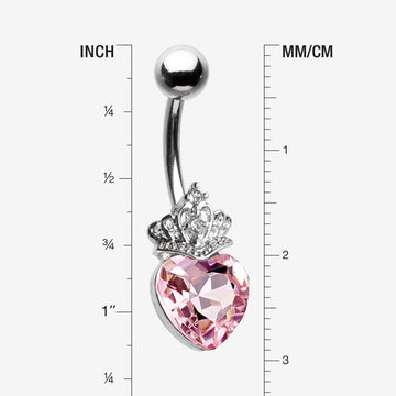 Detail View 1 of Crystal Heart Tiara Sparkle Belly Button Ring-Pink